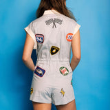 Chambray Nascar Patch Tie Romper | Queen Of Sparkles