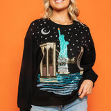 Black New York Statue Of Liberty Bridge & Stars Sweatshirt | Queen Of Sparkles