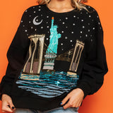 Black New York Statue Of Liberty Bridge & Stars Sweatshirt | Queen Of Sparkles