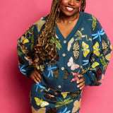 Dark Teal Scattered Butterfly Dragon Fly & Frog Cardigan | Queen Of Sparkles