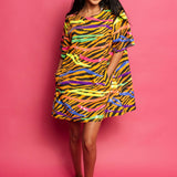 Cotton Neon & Tiger Print Short Sleeve Dress | Queen Of Sparkles