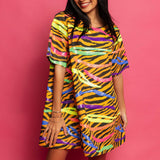 Cotton Neon & Tiger Print Short Sleeve Dress | Queen Of Sparkles