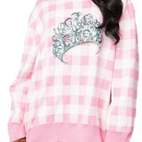 Licensed Pink & White Gingham Glinda Crown Sweater | Queen Of Sparkles