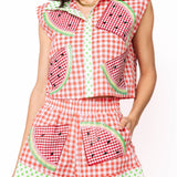 Red Gingham & Green Polka Dot Watermelon Short | Queen Of Sparkles