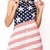 Navy, Red & White Polka Dot And Stripe USA Button Up Tank Dress | Queen Of Sparkles