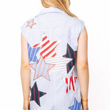 Blue & White Gingham USA Stripe Patch Stars Romper | Queen Of Sparkles