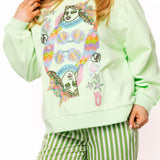 Light Green Queen Of The Sea Card Logo Sweatshirt | Queen Of Sparkles