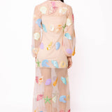 Sheer Beige Shell Long Sleeve Midi Coverup Dress | Queen Of Sparkles