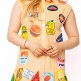 Yellow Gingham Fruit Sticker Button Up Collar Tank Dress | Queen Of Sparkles