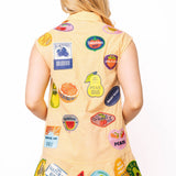 Yellow Gingham Fruit Sticker Button Up Collar Tank Dress | Queen Of Sparkles