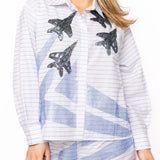 White & Blue Striped Blue Angels Cotton Short | Queen Of Sparkles