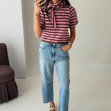 Aspen Stripe Scarf Sweater | Pink Brown