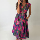 Autumn in Watercolor Midi Dress | Magenta