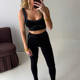 Contrast Threads Sports Bra | Black