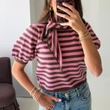 Aspen Stripe Scarf Sweater | Pink Brown