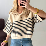Stripe Henley Sweater | Ecru