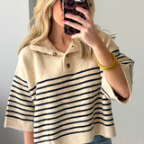 Stripe Henley Sweater | Ecru