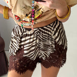 Zebra Print Lace Trim Short | Brown