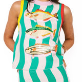 Teal Multi Trim Fish Knit Tank | Queen Of Sparkles