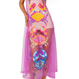 Purple Sheer Multi Crab Coverup Midi Dress | Queen Of Sparkles