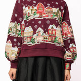 Plum Snowy Christmas Village Sweatshirt | Queen Of Sparkles