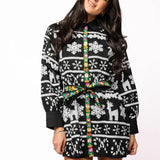 Black & White Nordic Reindeer & Snowflake Multi Trim Tie Dress | Queen of Sparkles