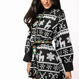 Black & White Nordic Reindeer & Snowflake Multi Trim Tie Dress | Queen of Sparkles
