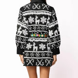 Black & White Nordic Reindeer & Snowflake Multi Trim Tie Dress | Queen of Sparkles