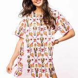 Light Pink Cotton Nutcracker & Candy Cane Short Sleeve Dress | Queen Of Sparkles