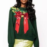 Dark Green & Red Wreath Around Neck Sweater | Queen Of Sparkles