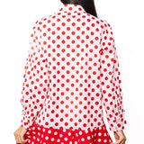 Red & White Polka Dot Metallic Nutcracker Button Up Cotton Dress | Queen Of Sparkles