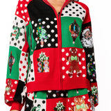 Multi Colorblock Polka Dot Christmas Icon Collar Sweater | Queen Of Sparkles