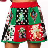 Multi Colorblock Polka Dot Christmas Icon Knit Skirt | Queen Of Sparkles