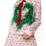 Light Pink & Red Polka Dot Wreath Neck Knit Sweater | Queen Of Sparkles