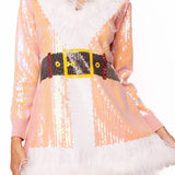 Pink Sequin Feather Trim Santa Knit Dress | Queen Of Sparkles