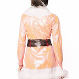 Pink Sequin Feather Trim Santa Knit Dress | Queen Of Sparkles