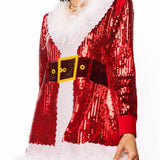 Red Sequin Feather Trim Santa Knit Dress | Queen Of Sparkles