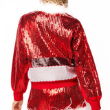 Red Sequin Feather Trim Santa Sweater | Queen Of Sparkles
