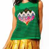 Green Striped Knit Multi Ornament Tank | Queen Of Sparkles