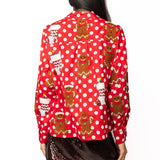 Red & White Polka Dot Gingerbread Man & Stocking Cotton Button Up Top | Queen Of Sparkles