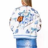 Blue & White Flower & Bow Vintage Santa Sweatshirt | Queen Of Sparkles