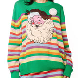 Green Rainbow Striped Santa Claus Sweater | Queen Of Sparkles