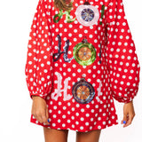 Red Polka Dot 'HO! HO! HO!' Ornament Cotton Dress | Queen Of Sparkles