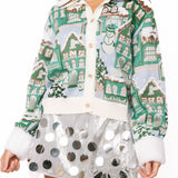 Multi Snowy Village Cardigan With Fur Collar | Queen Of Sparkles