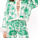 Green & White Christmas Toile Knit Pant | Queen Of Sparkles