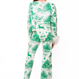 Green & White Christmas Toile Knit Pant | Queen Of Sparkles