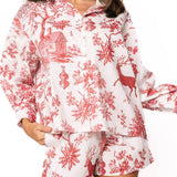 Red And White Christmas Toile Cotton Button Up Top | Queen Of Sparkles