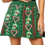 Green 3D Holly & Peppermint Knit Skirt | Queen Of Sparkles