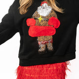 Black Leopard Santa Fur Sweatshirt | Queen Of Sparkles