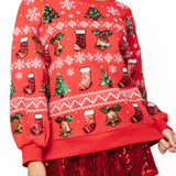 Red Snowflake Christmas Icons Sweatshirt | Queen Of Sparkles